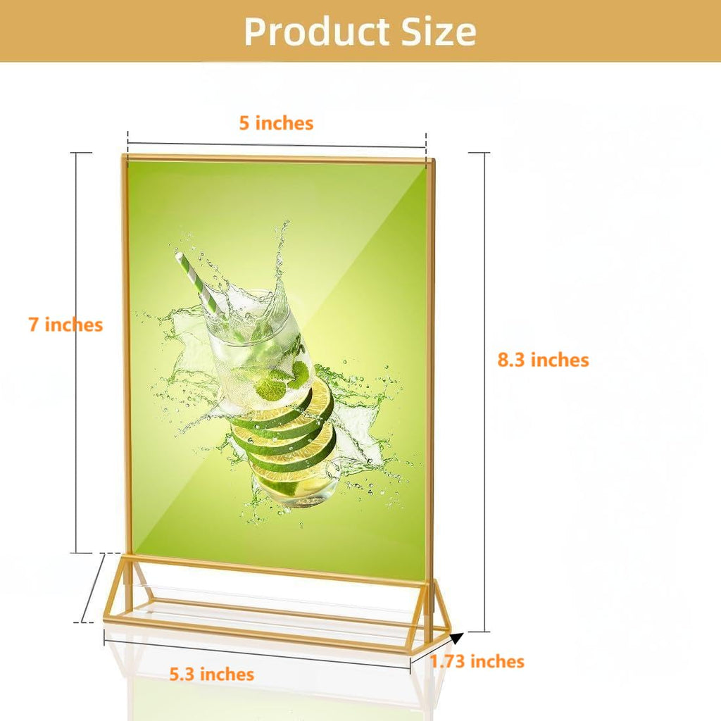 Sign Holders, 6 Pack 5"*7" Acrylic Display Stand for Christmas Party Wedding Table Number, Golden Double Sided Menu Holder, Photo Holder, Clear Picture Frame Flyer Holder For Office Business Store