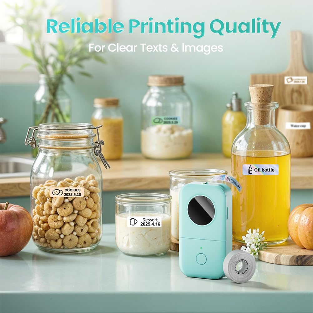 Phomemo D30 Label Maker Machine with Tape, Portable Bluetooth Label Printer, Small Smart Phone Handheld Sticker Mini Labeler Multiple Templates Font Icon Easy to Use Inkless Rechargeable F Office Home