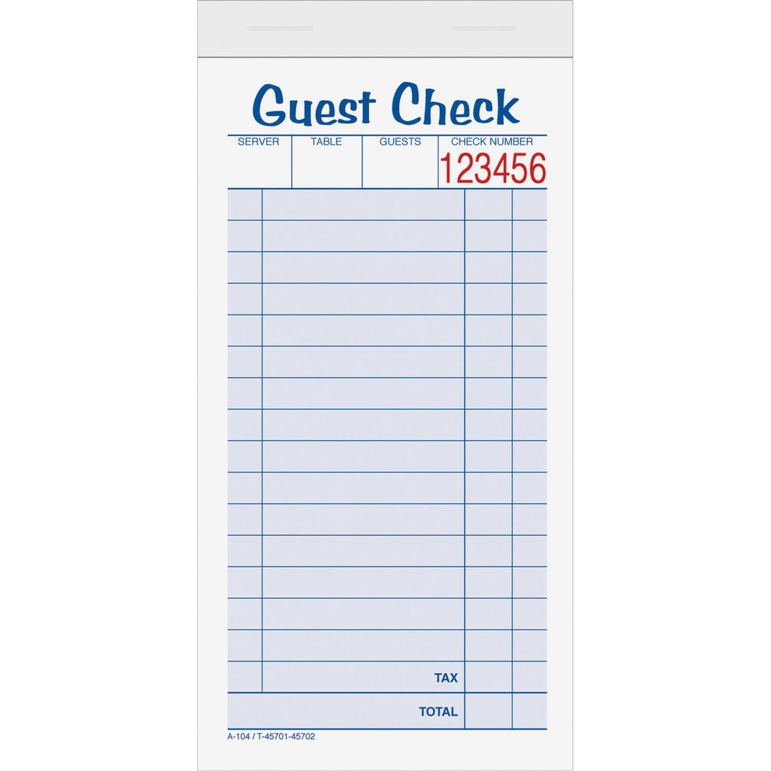 TOPS Guest Check Books, 6 x 3.38 Inch, 2-Part, with Carbon, 50 Sets, 10-Pack, White (45702)