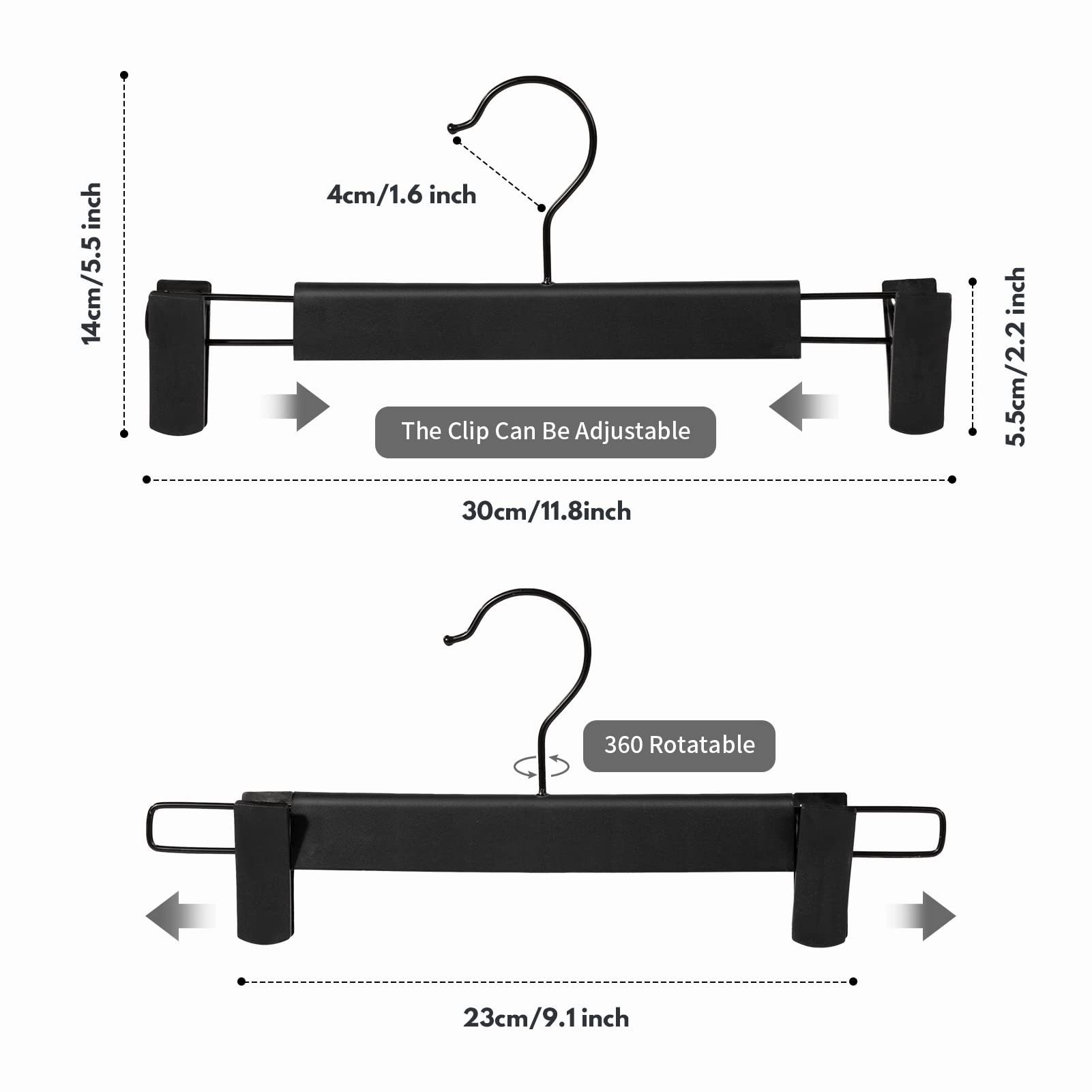Lamitocs Pants Hangers with Adjustable Anti-Rust Clips for Pants (Black, 30Pack)