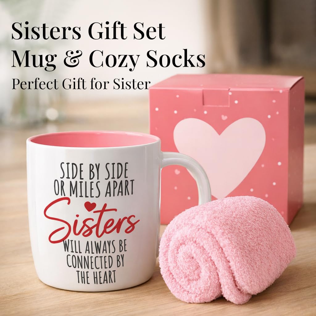 Triple Gifffted Best Sister Ever Coffee Mug & Socks, Gifts for Little Big Sisters from Brother, Birthday Presents Ideas, Valentines Mothers Day Christmas, to Younger Older Sibling, Ceramic Cup 380ml