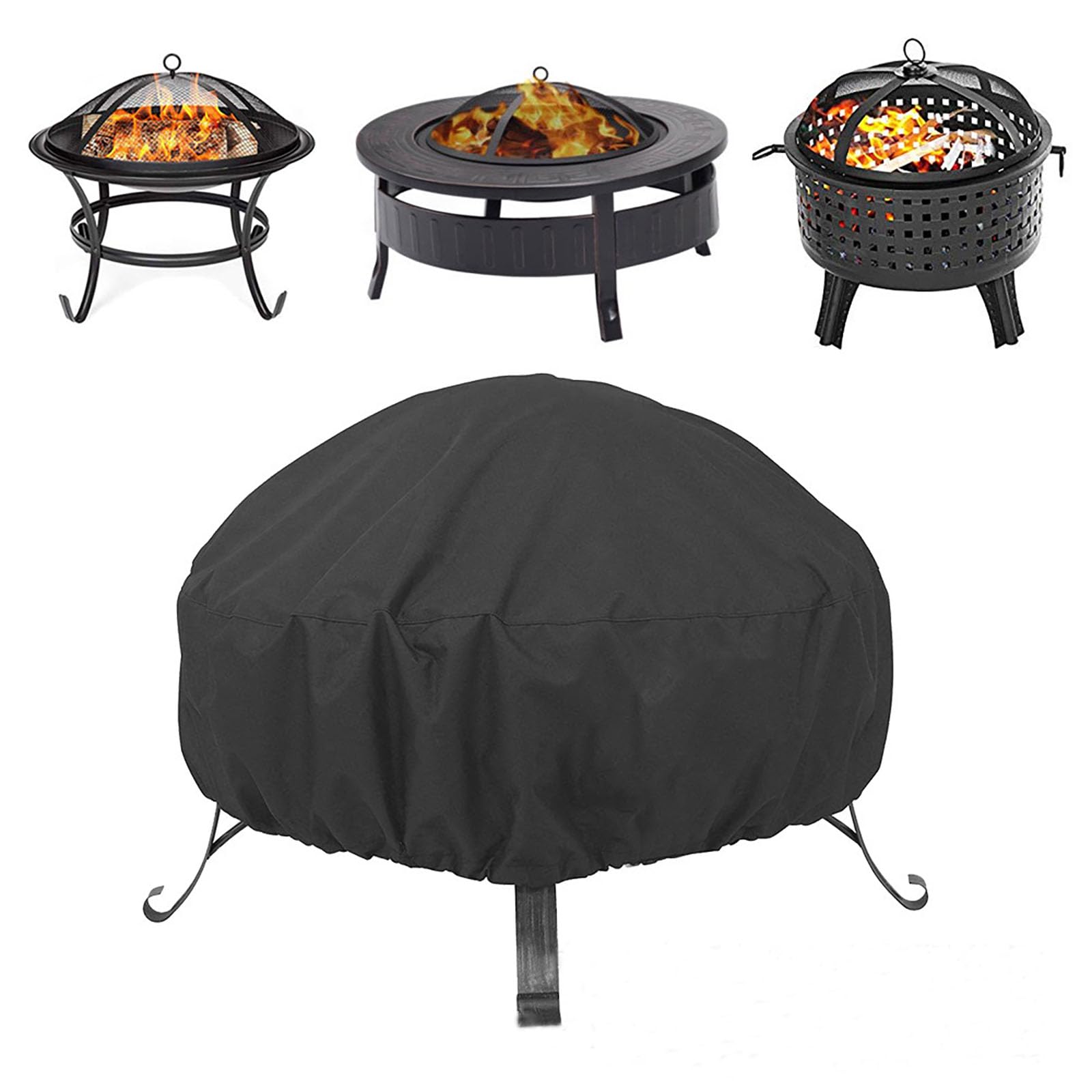 Fire Pit Cover Round for Fire Pit 22-34 Inch, Waterproof Outdoor FirePit Cover,Full Coverage Patio Round Fire Pit Cover Heavy Duty 420D Oxford Fabric Outdoor Fireplace Cover