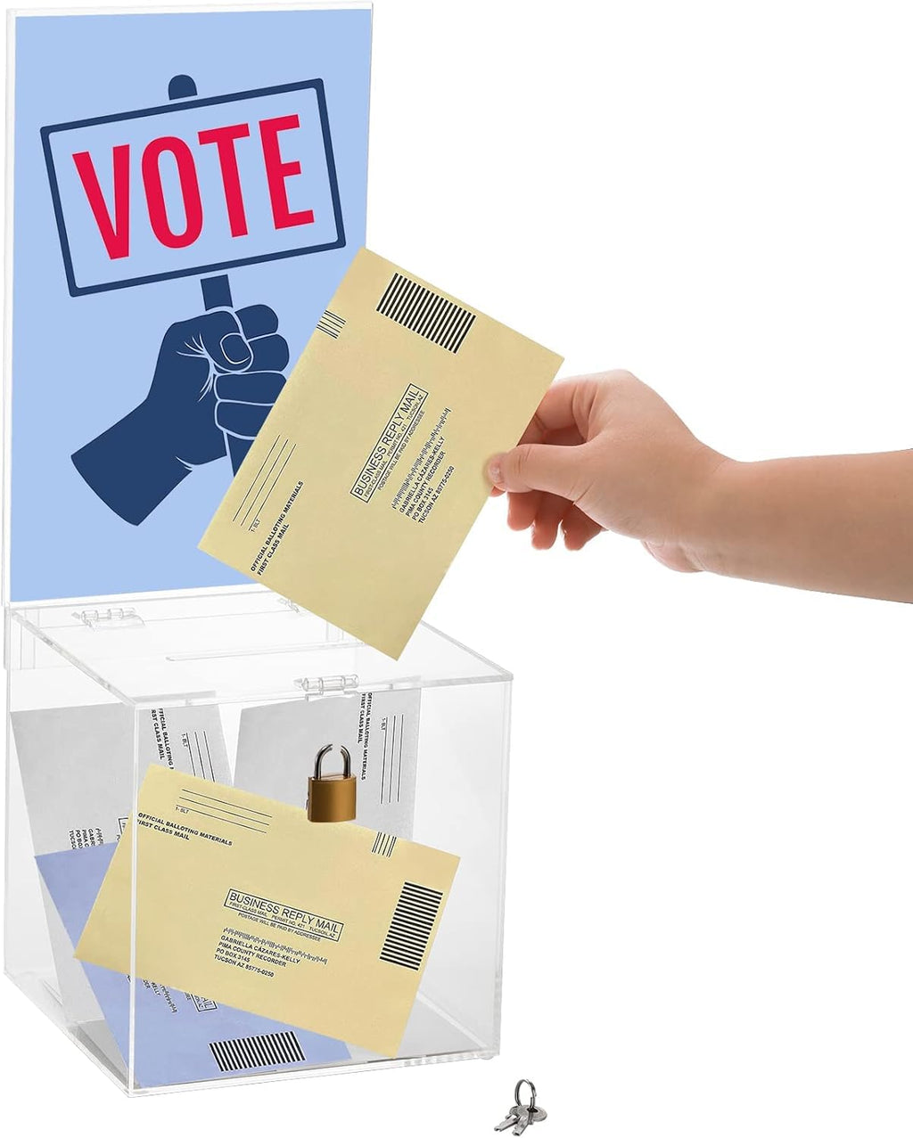 YOUEON Square Acrylic Donation Box with Lock, 7x7x7 Inch Clear Suggestion Box with Slot and Lock, Ballot Box with Sign Holder, Tip Box, Vote Box, Comment Box for Voting, Charity, Fundraising