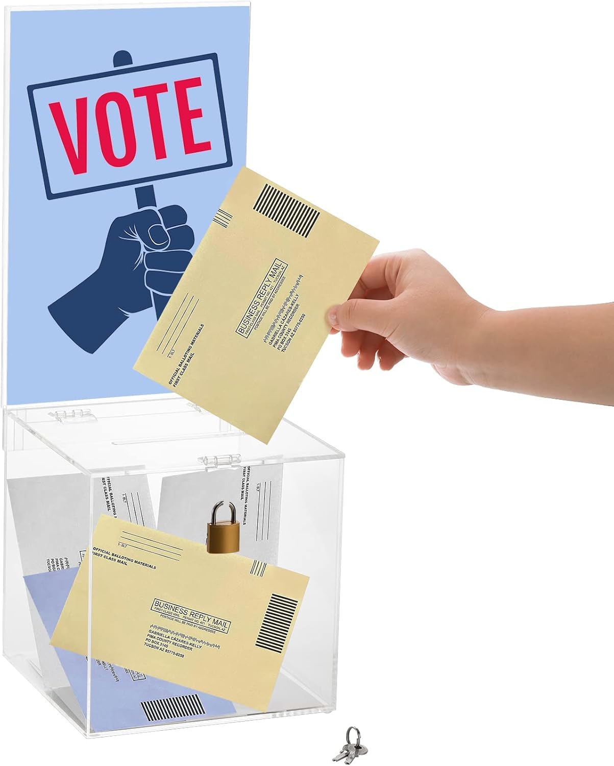 YOUEON Square Acrylic Donation Box with Lock, 7x7x7 Inch Clear Suggestion Box with Slot and Lock, Ballot Box with Sign Holder, Tip Box, Vote Box, Comment Box for Voting, Charity, Fundraising