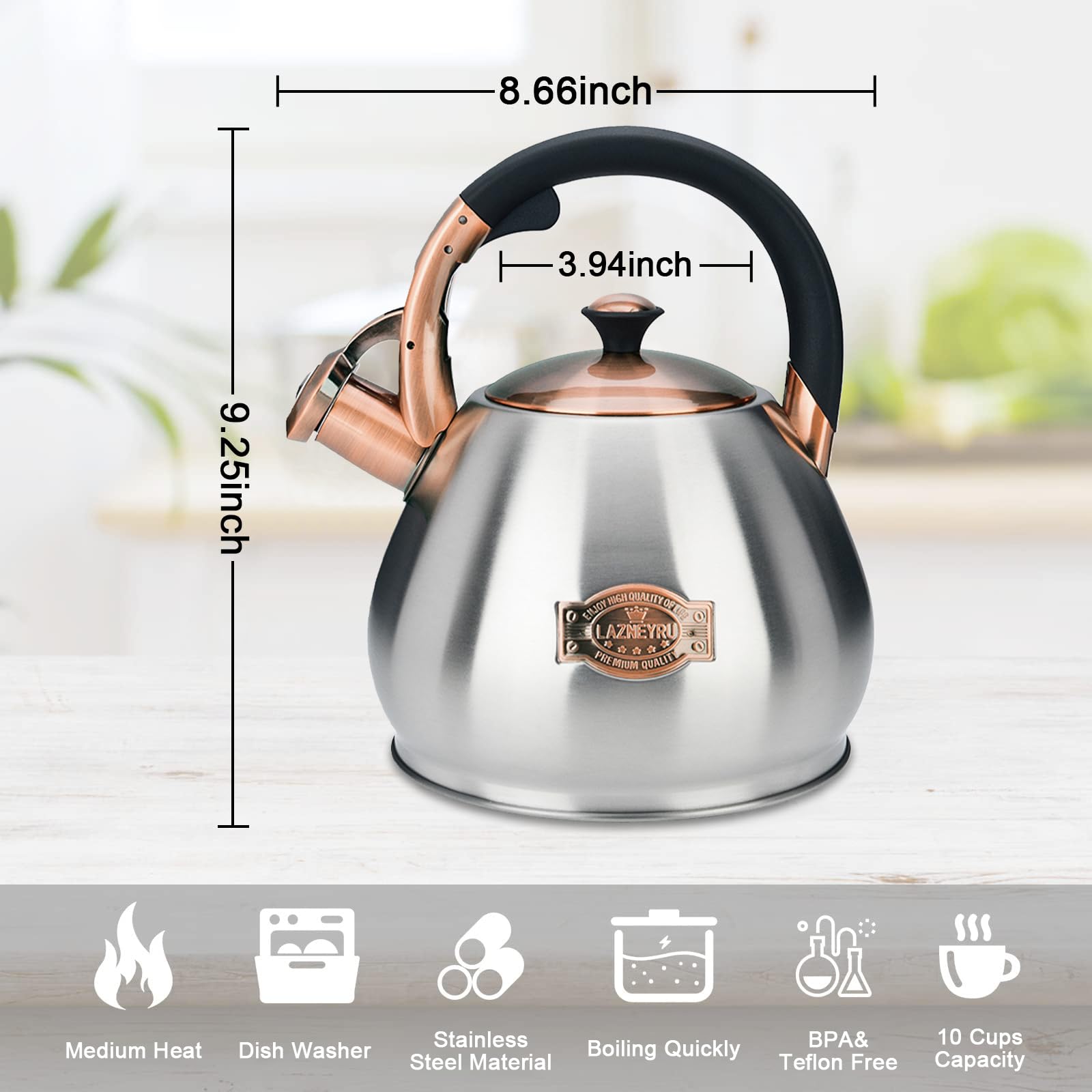 Tea Kettle Stovetop Whistling Kettle Teapot, 3Quart Tea Pot Stainless Steel Teakettle for Stove Top with Heat Proof Ergonomic Handle
