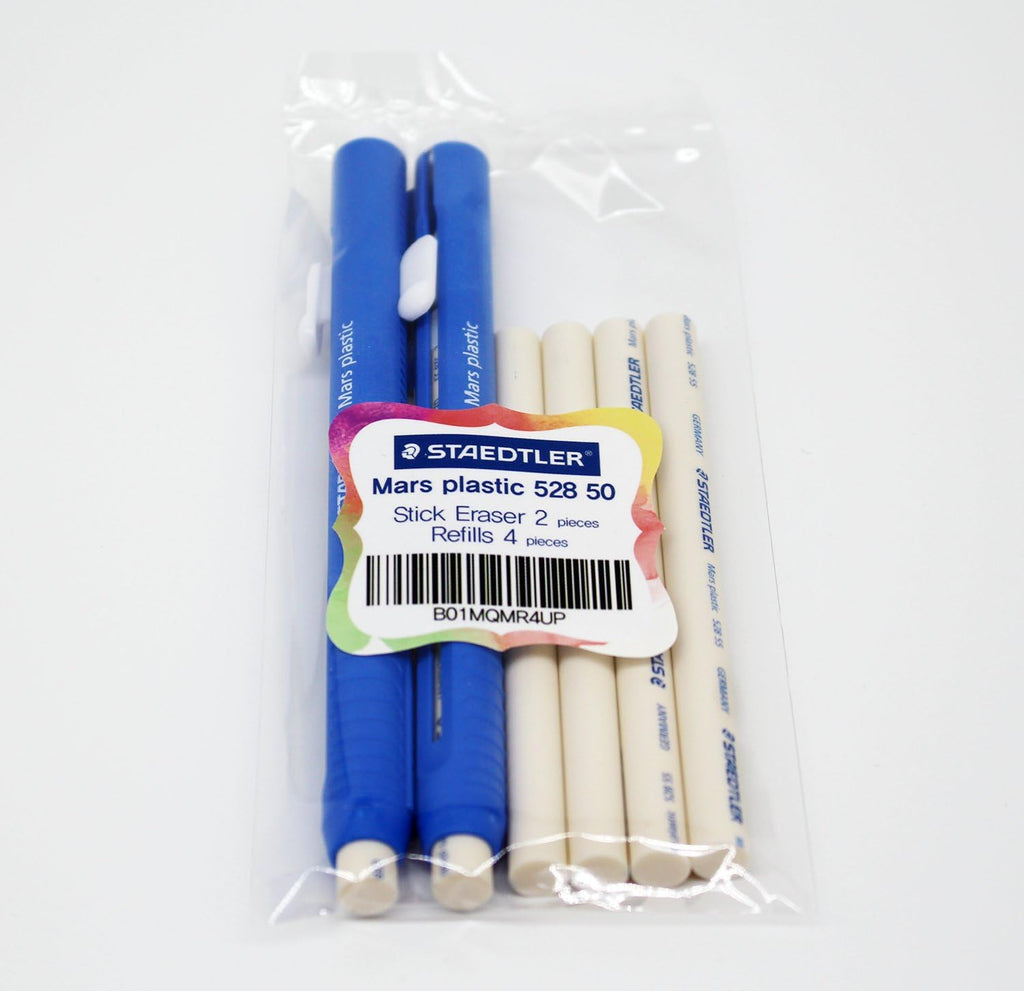 STAEDTLER Mars Plastic 528 50 Propelling Graphite Stick Eraser Set - 2 Pieces + 4 Refills / Solid Eraser With Little Residue / Length Adjustable Body / German Brand