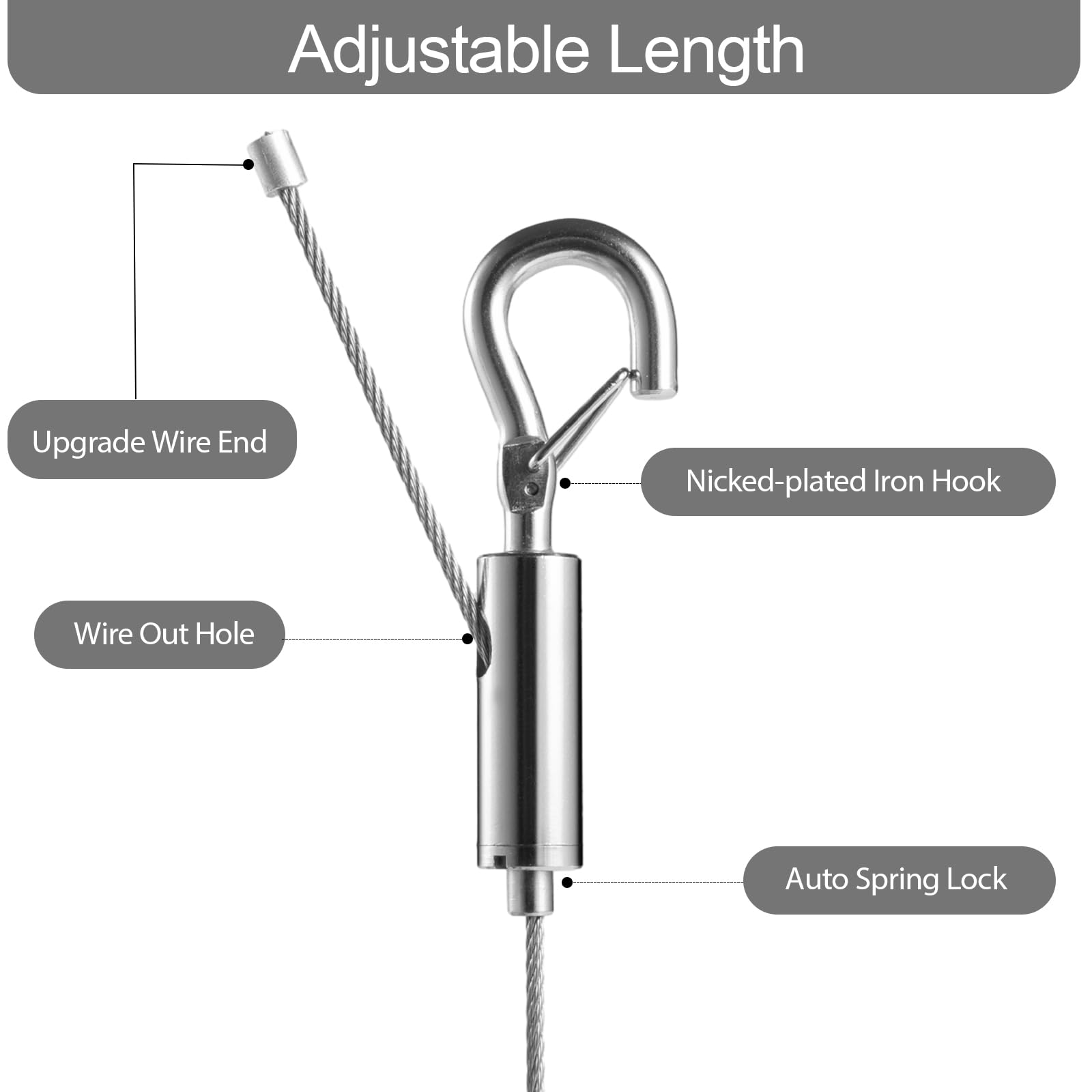 Adjustable Picture Hanging Wire, Upgrade Mirror Frame Hanging Kit, 6.6FT Heavy Duty Stainless Steel Wire Rope, Supports Up to 100lbs (Silver, 4PCS-6.6FT)