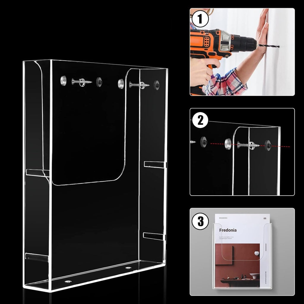 MEISO 3 Pack Acrylic Brochure Holder Wall Mount - Clear Durable Literature Organizer for Pamphlets Flyers Clear Plastic Literature Holder for Flyers Magazines - Space-Saving Office/Retail Display