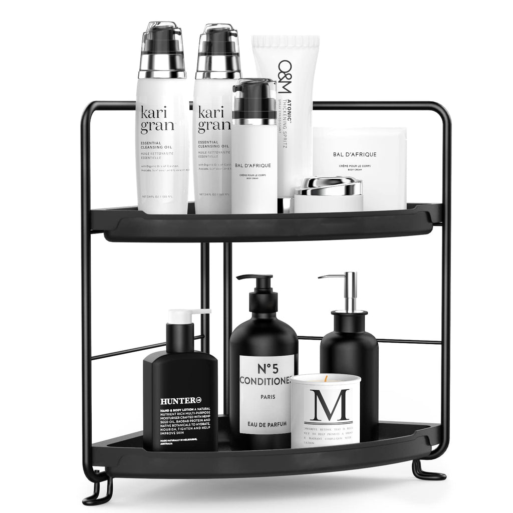 Mokani Bathroom Organizers Countertop, 2-Tier Corner Shelf, Counter Organizer, Makeup Cosmetic Perfume Vanity Storage for Bathroom Washroom Kitchen Spice Rack