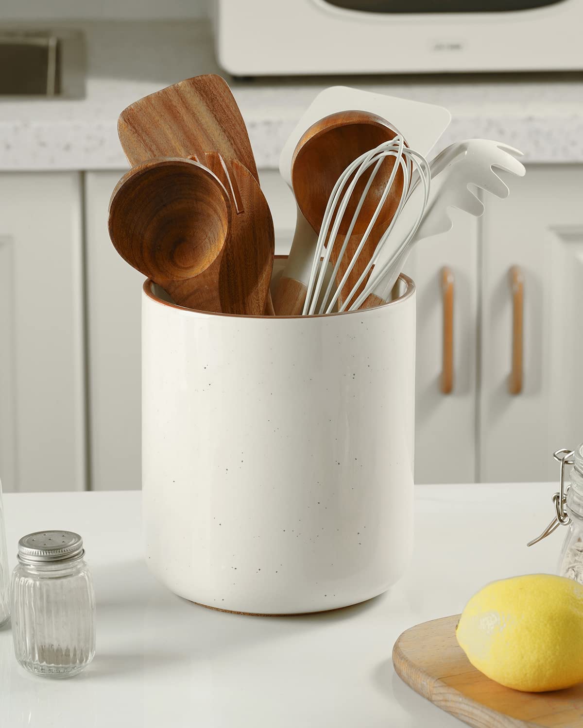 getstar Kitchen Utensil Holder, Large Ceramic Cooking Utensil Holder (H7.2” x W6.2”) for Kitchen Counter with Cork Mat at Bottom