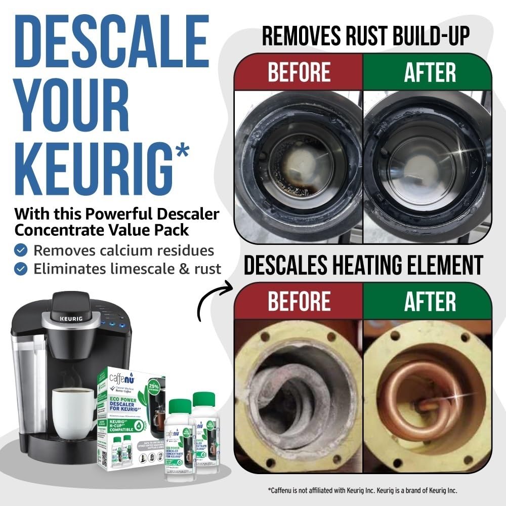 Keurig Compatible Descaling Solution. 2 Bottles of Descaler Solution. Descaling Kit Removes Limescale For Hotter Coffee. 4 Uses Descaler For Keurig Coffee Machines.