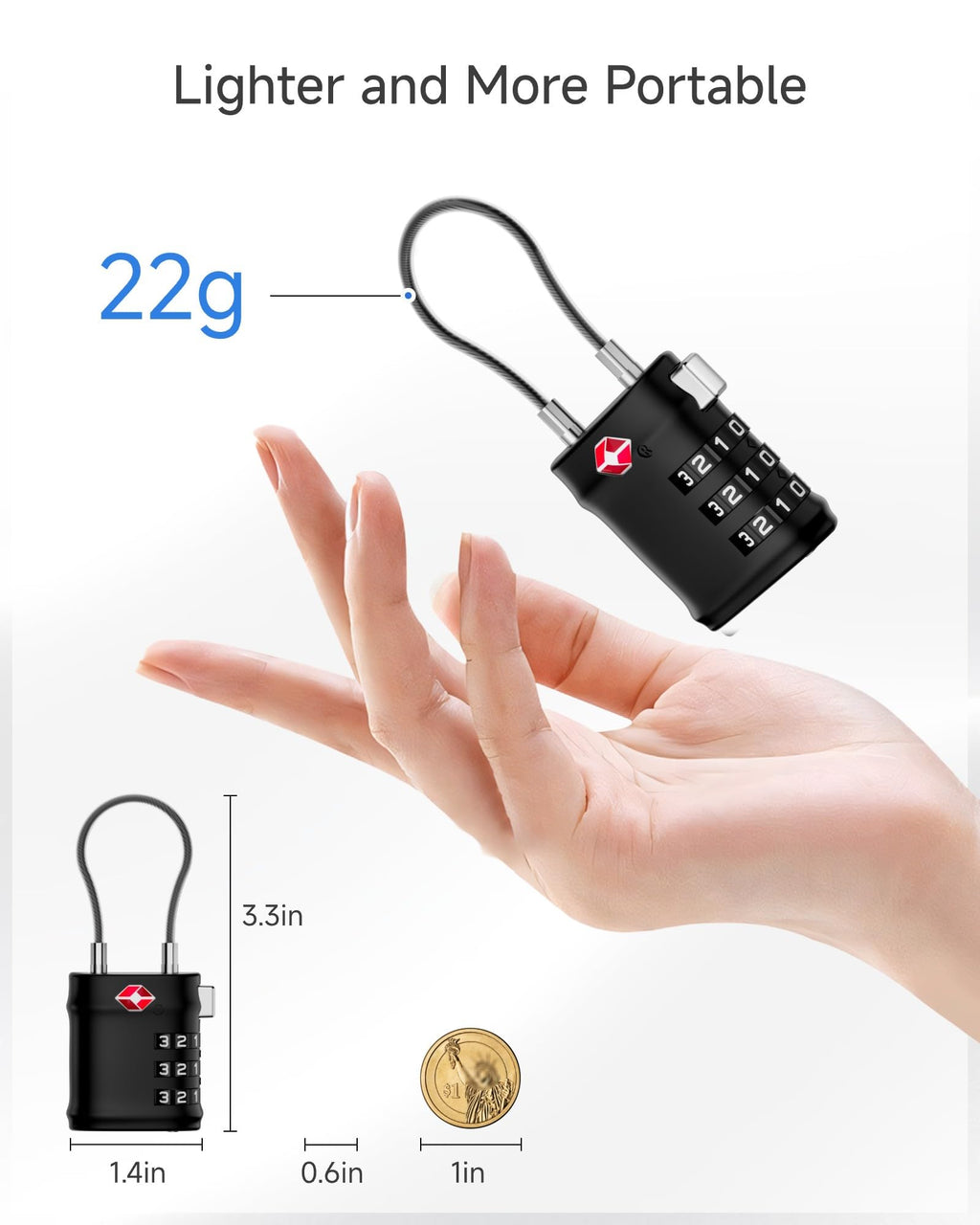 LUGGEX TSA Locks for Luggage, Luggage Lock, Suitcases Locks TSA Approved, Durable & Ease of Use (Black, 4 Pack)