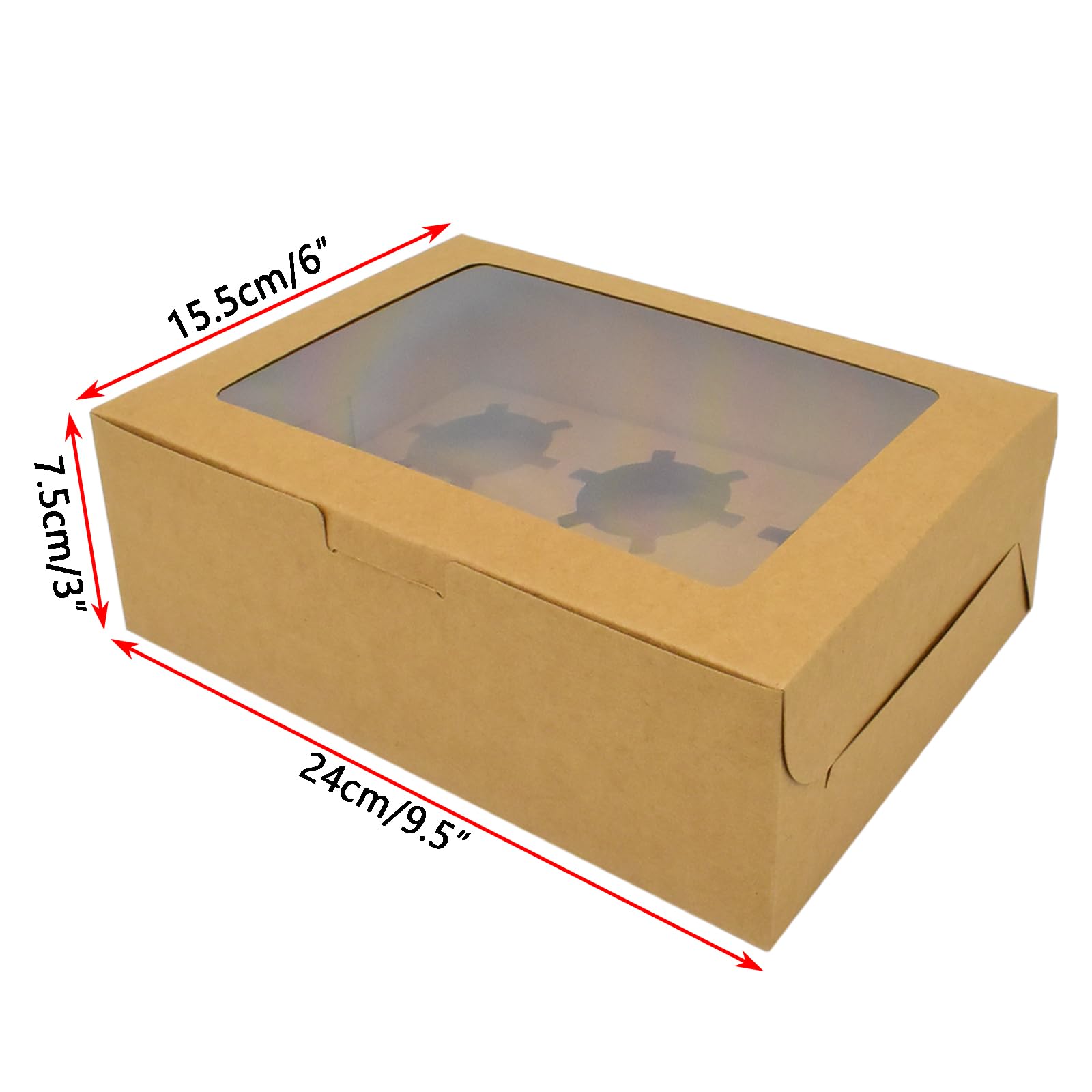 20pcs bulk cupcake boxes with transparent display window, clear Windows and inserts, portable baking containers,suitable for cupcakes, muffins, birthdays, weddings, bakery packaging (6 capsules)