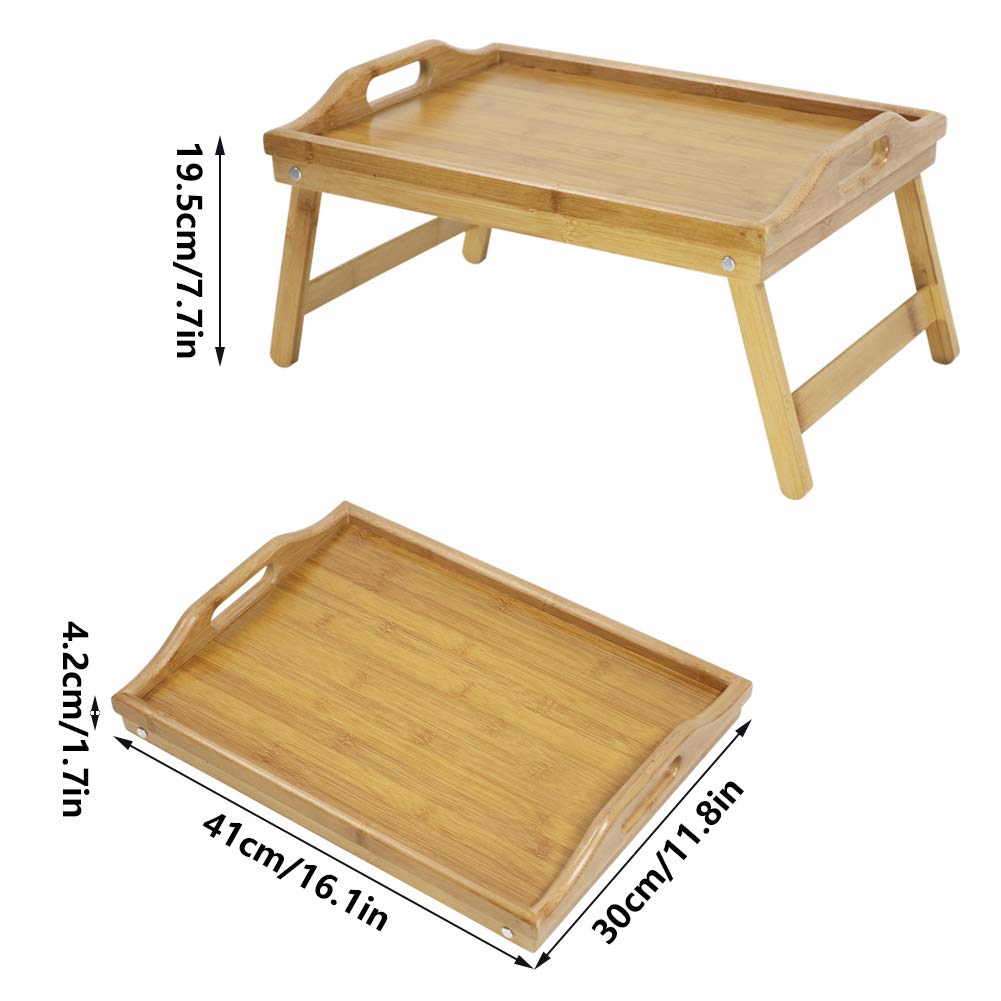 KKTONER Bamboo Bed Tray Table with Folding Legs Foldable Serving Portable Laptop Tray Snack Tray Breakfast Tray Bed Table Drawing Table