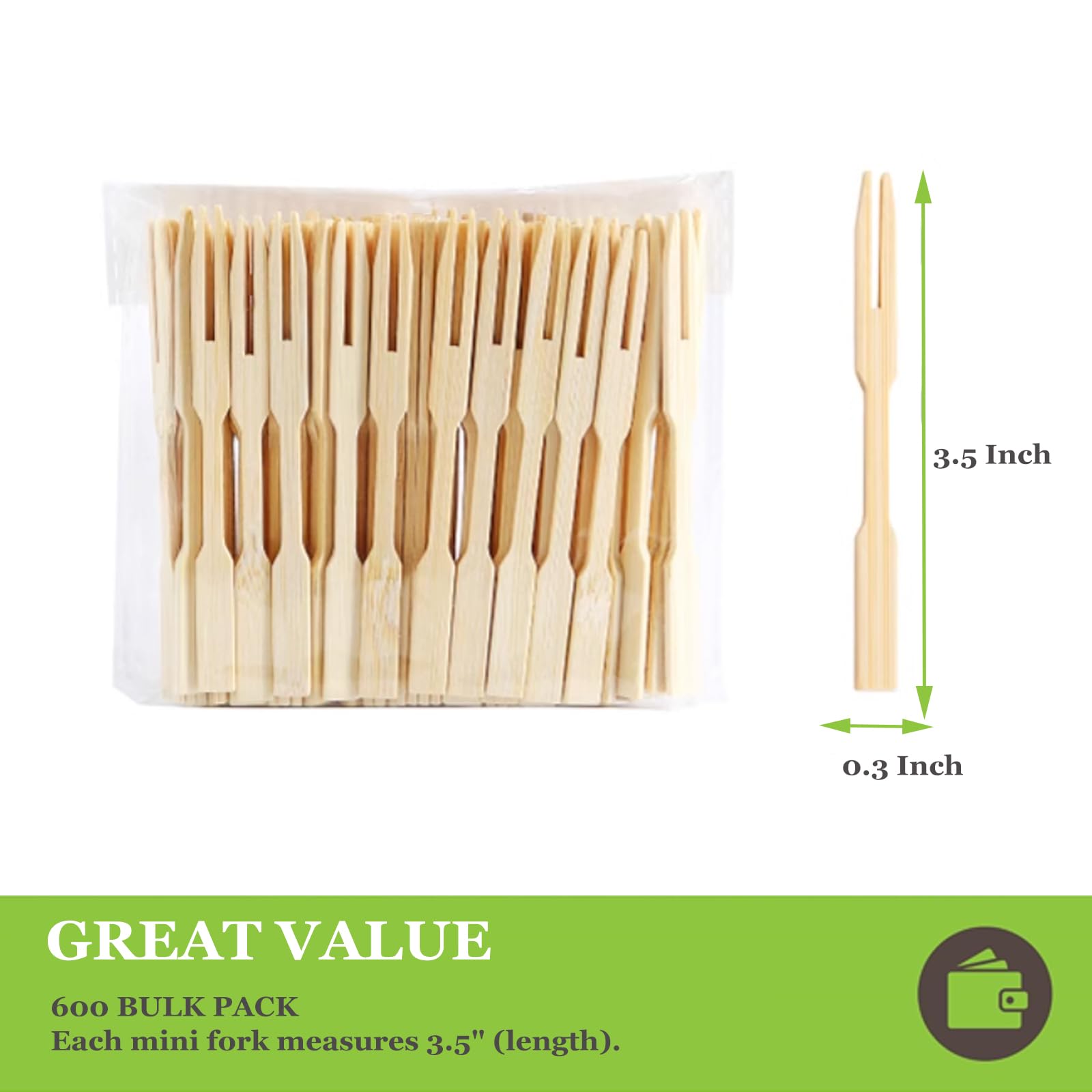 600 Pcs Disposable Bamboo Forks, 3.4 inch Natural Wood Forks Toothpicks for Fruit Appetizer Vegetable Salad, Pizza, Grilled Meat