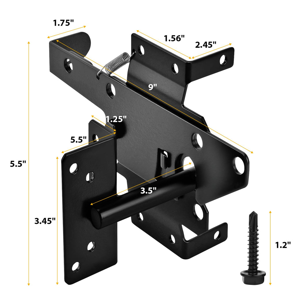 Self-Locking Gate Latch - Heavy Duty Automatic Gate Lock Gravity Door Latch Hardware for Wooden Fences & Posts PVC Fence Gates for Secure Pool, Outdoor Garden, Metal Gates Vinyl Fence