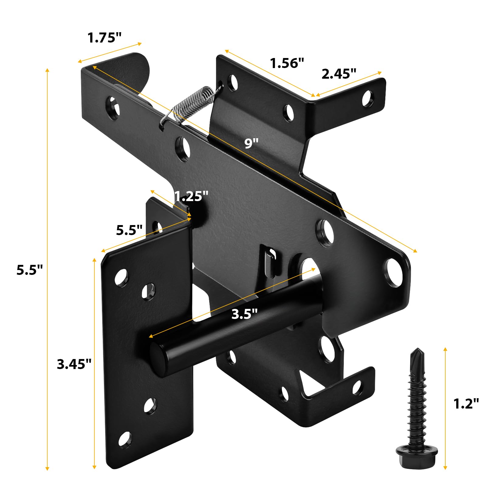Self-Locking Gate Latch - Heavy Duty Automatic Gate Lock Gravity Door Latch Hardware for Wooden Fences & Posts PVC Fence Gates for Secure Pool, Outdoor Garden, Metal Gates Vinyl Fence