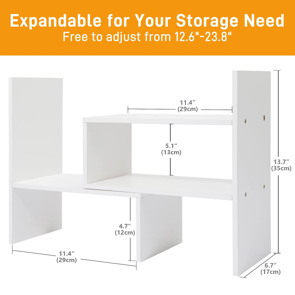 Olyzer Desktop Organizer Office Storage Rack, Adjustable Bookshelf Display Shelf, Versatility Office Supplies Desk Organizer, Free Style Expandable Desktop Bookcase Stand Shelf (White)