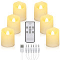 LED Tea Lights Rechargeable Candles with USB Charging Cable, 6 PCS Votive Tea Light with Remote, Flameless Flickering Warm White Tealights Candle for Halloween, Pumpkin Light, Christmas Decoration