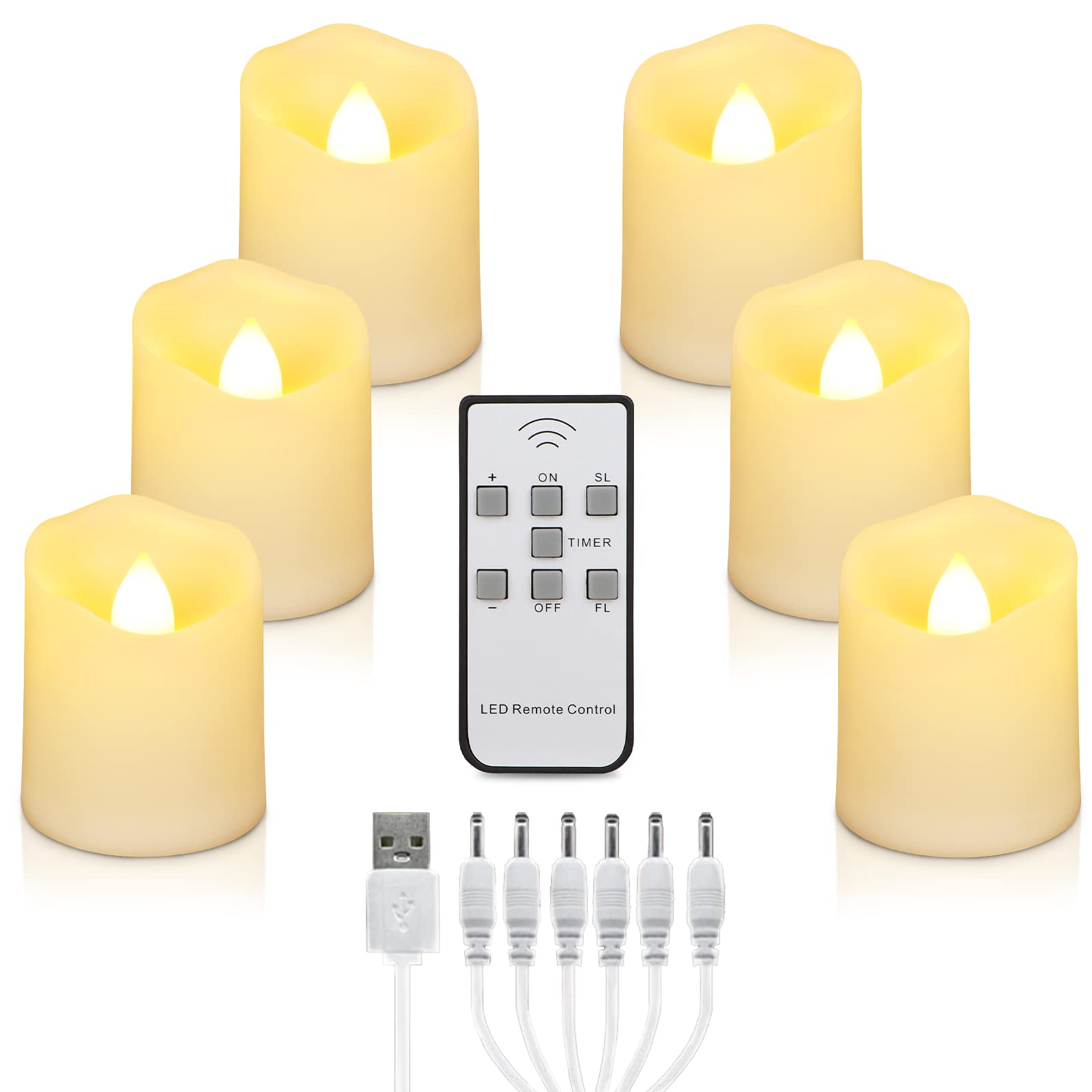 LED Tea Lights Rechargeable Candles with USB Charging Cable, 6 PCS Votive Tea Light with Remote, Flameless Flickering Warm White Tealights Candle for Halloween, Pumpkin Light, Christmas Decoration