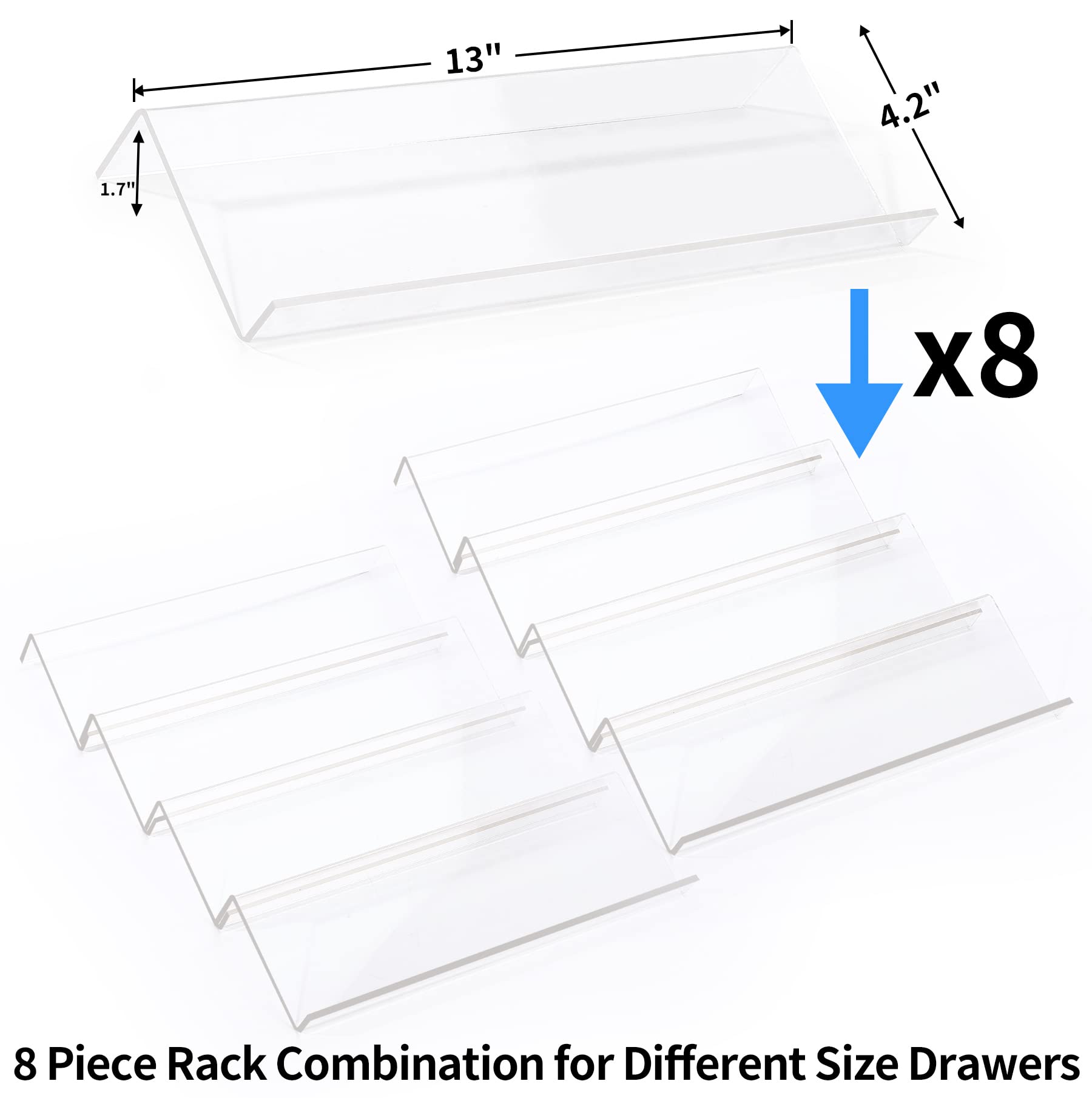 MIUKAA Clear Acrylic Spice Drawer Organizer, 4 Tier- 2 Set Expandable From 13" to 26" Drawer Seasoning Organizer, Kitchen Spice Rack Tray for Drawer/Countertop (Jars not included)