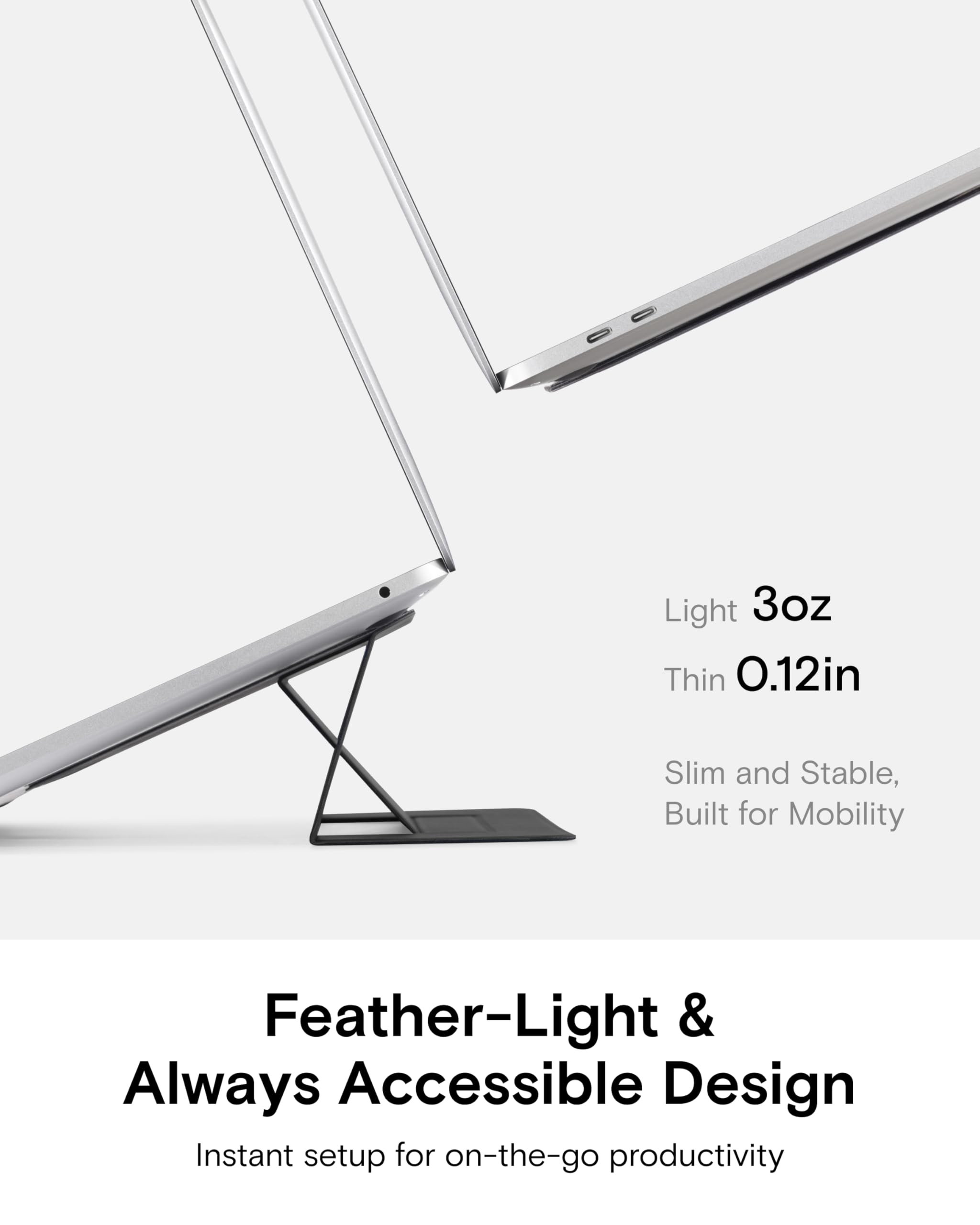 MOFT Laptop Stand for Desk, Adhesive Laptop Stand with 2 Adjustable Angles, Foldable & Portable Computer Stand Riser Compatible with MacBook Air&Pro, MacBook Neo, and More Laptops 11.6"-16", Jet Black