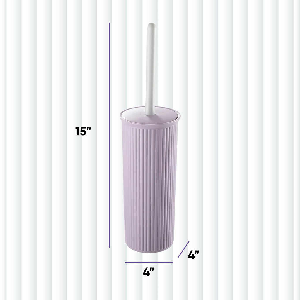 Superio Ribbed Collection - Decorative Plastic Toilet Bowl Brush and Holder Set, Lilac Purple (1 Pack) Cleaner Scrubber for Bathroom