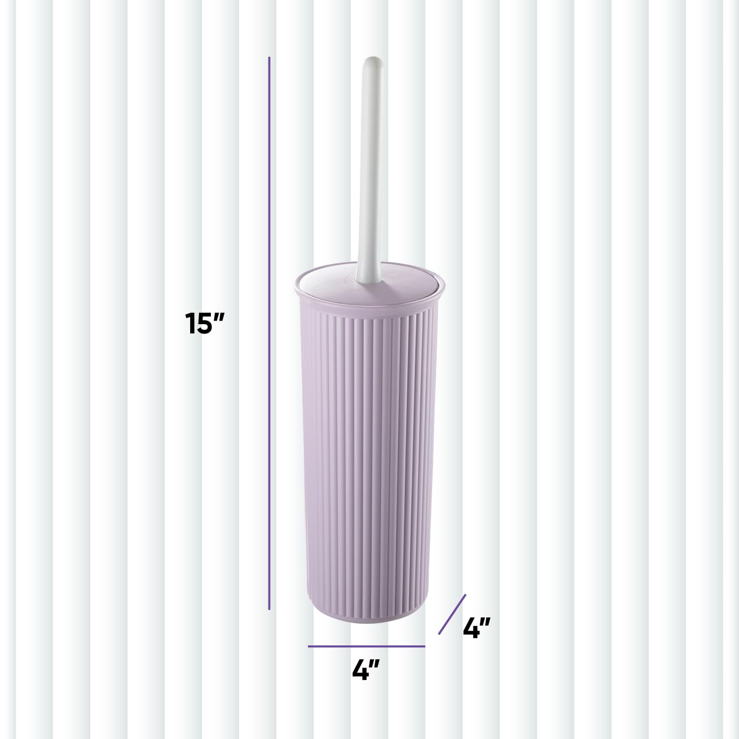 Superio Ribbed Collection - Decorative Plastic Toilet Bowl Brush and Holder Set, Lilac Purple (1 Pack) Cleaner Scrubber for Bathroom