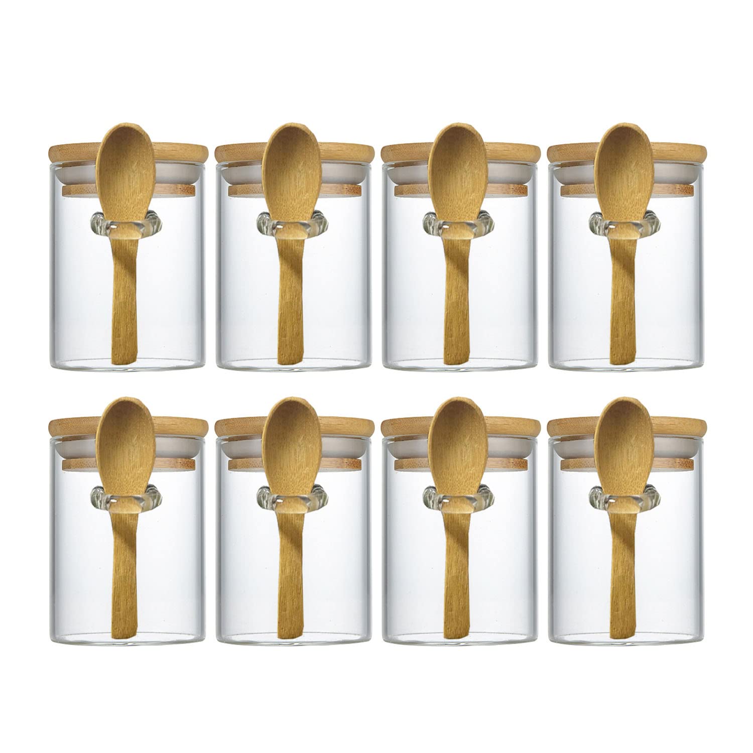 Livejun 7.6 oz Airtight Mini Glass Jars with Bamboo Lids and Bamboo Spoons, Spice Jars Small Food Storage Containers for Kitchen, Bathroom, Home Decor Set of 8
