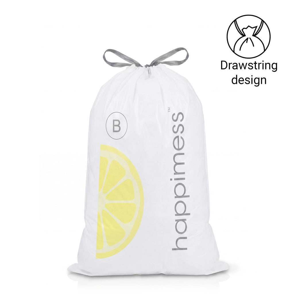 happimess HPM3100B-WHITE 5.3-Gallon Lemon Scented Drawstring Trash Can Liner, White (60-Count, 3-Packs of 20 Liners)