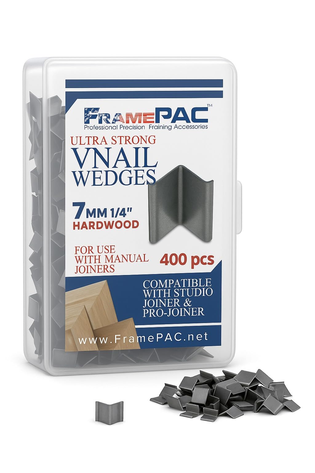 FramePac V Nails for Picture Framing - Ultra Strong - 7mm (1/4 inch) Vnail Wedges for Joining Picture Frame Corners - Hardwood Frames [400 V Nail Pack Loose]