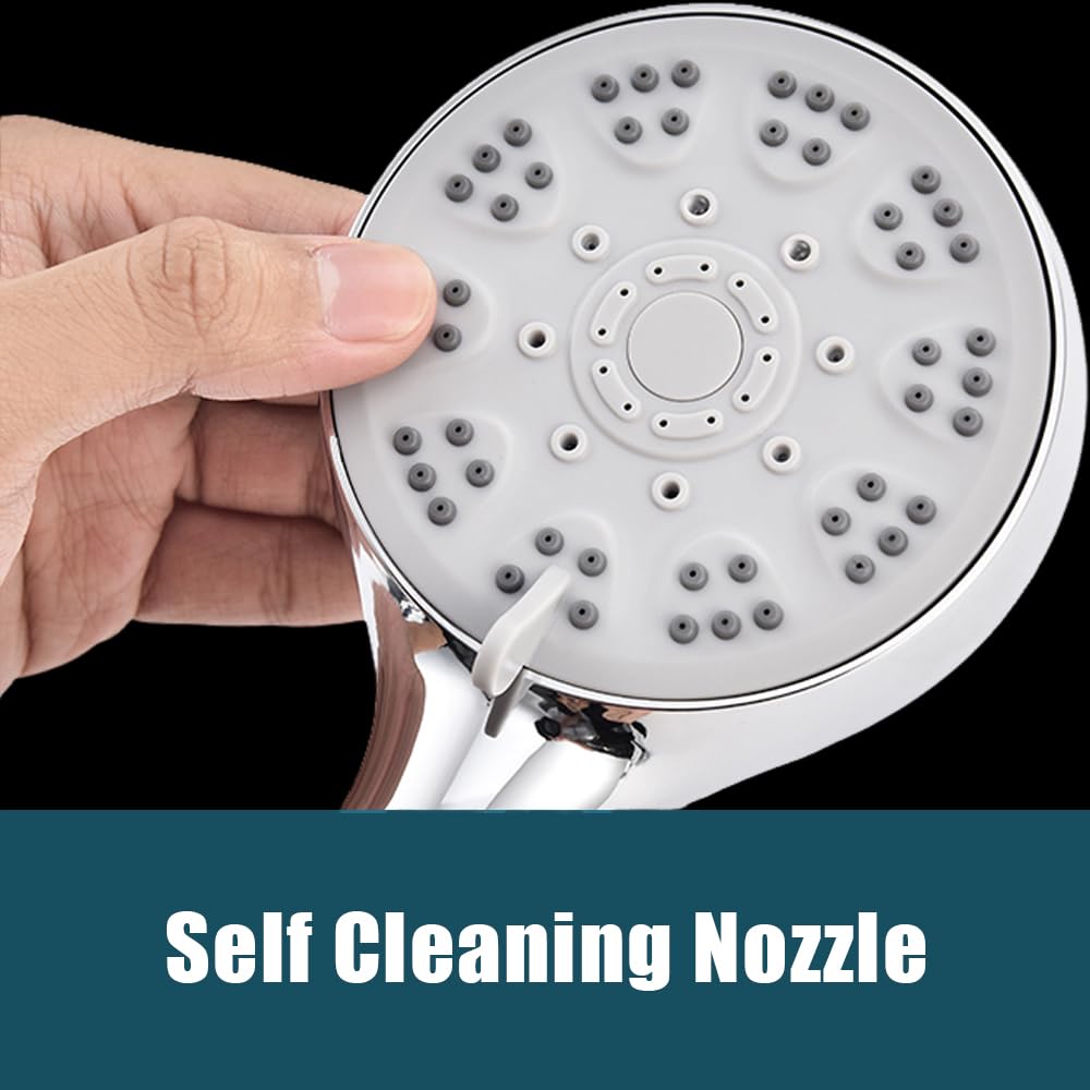 High Pressure Shower Head with ON/Off Pause Switch Button, 5 Spray Handheld Showerhead with Hose and Adjustable Bracket, Chrome, Easy to Wash Hair, Kid Bath, Pet Bath