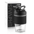 Sivaphe Reusable Glass Coffee Cup 16 oz, Portable Travel Mug with Spill-Proof Lid and Protect Sleeve for Home Office Black