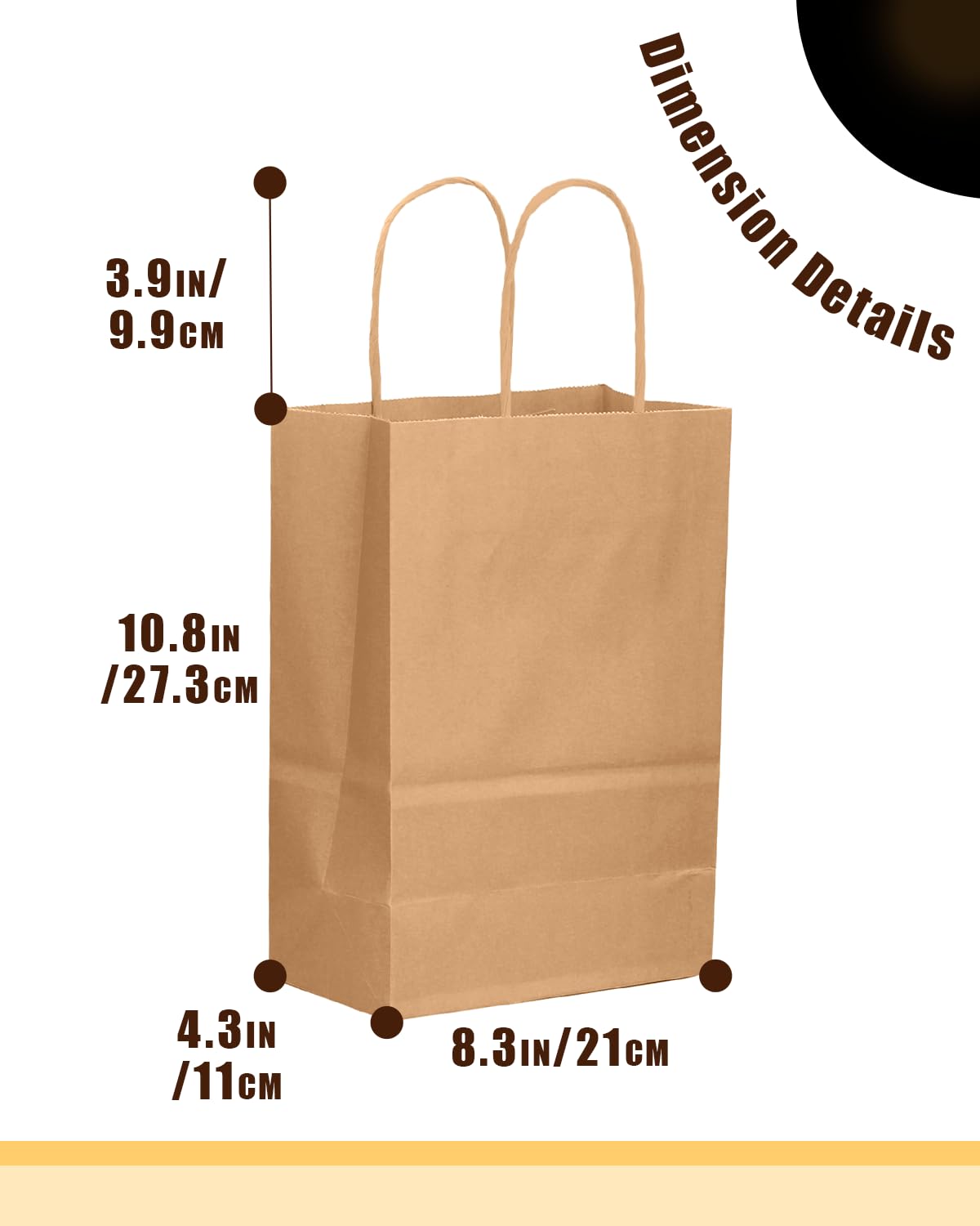 qiqee 50-Packs Brown Paper Gift Bags with Handles Bulk 11"x5"x8" Medium Size Paper Bags Multiple Uses(27x20x12cm,Medium Size)