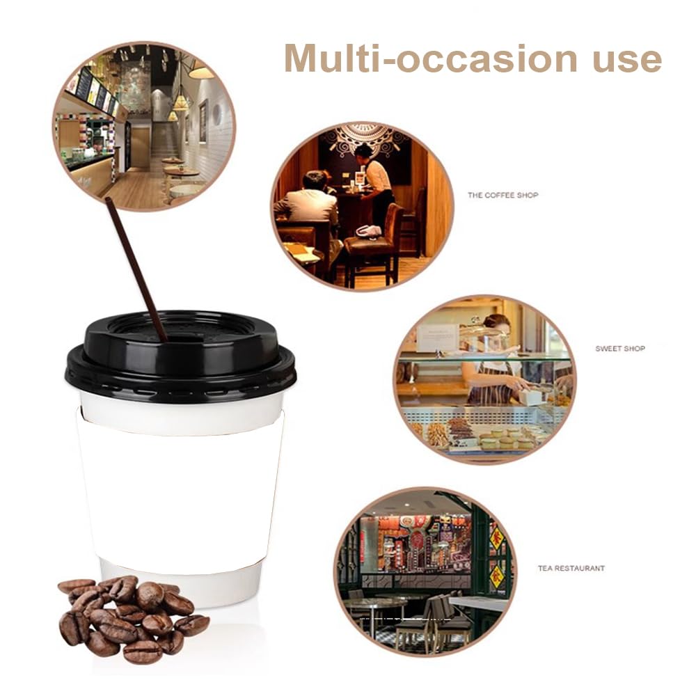 EchoDone Disposable Coffee Cup Sleeves for Hot or Cold Drinks Paper Corrugated Cup Jackets 200 Count Color White Fit for 90mm Diameter Cups 10oz 12oz 16oz (Without Cups)