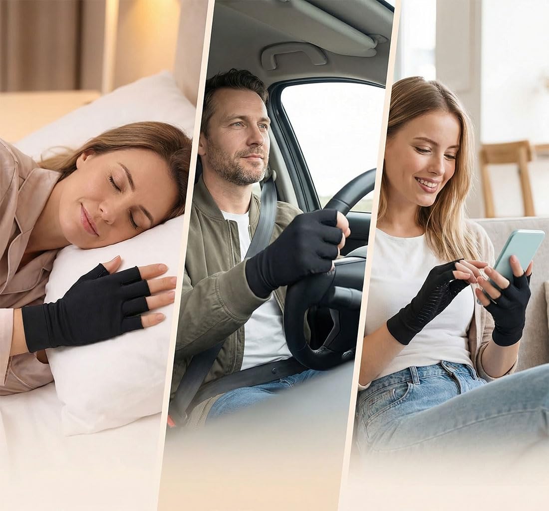 SHIFANQI 2 Pairs Copper Arthritis Gloves for Carpal Tunnel, Compression for Hand Pain Relief, Swelling - Fingerless Typing for Rheumatoid, Tendonitis (Women & Men, Small)