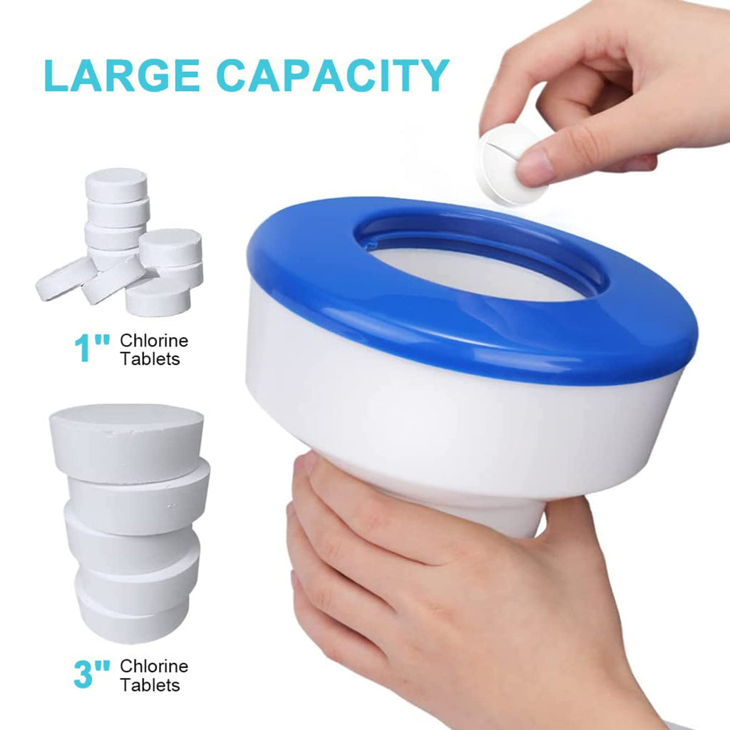 Large Capacity Floating Chlorine Dispenser, Pool Chlorine Floater Fits 1-3" Tables Durable Floating Chlorinator, Collapsible Floater.
