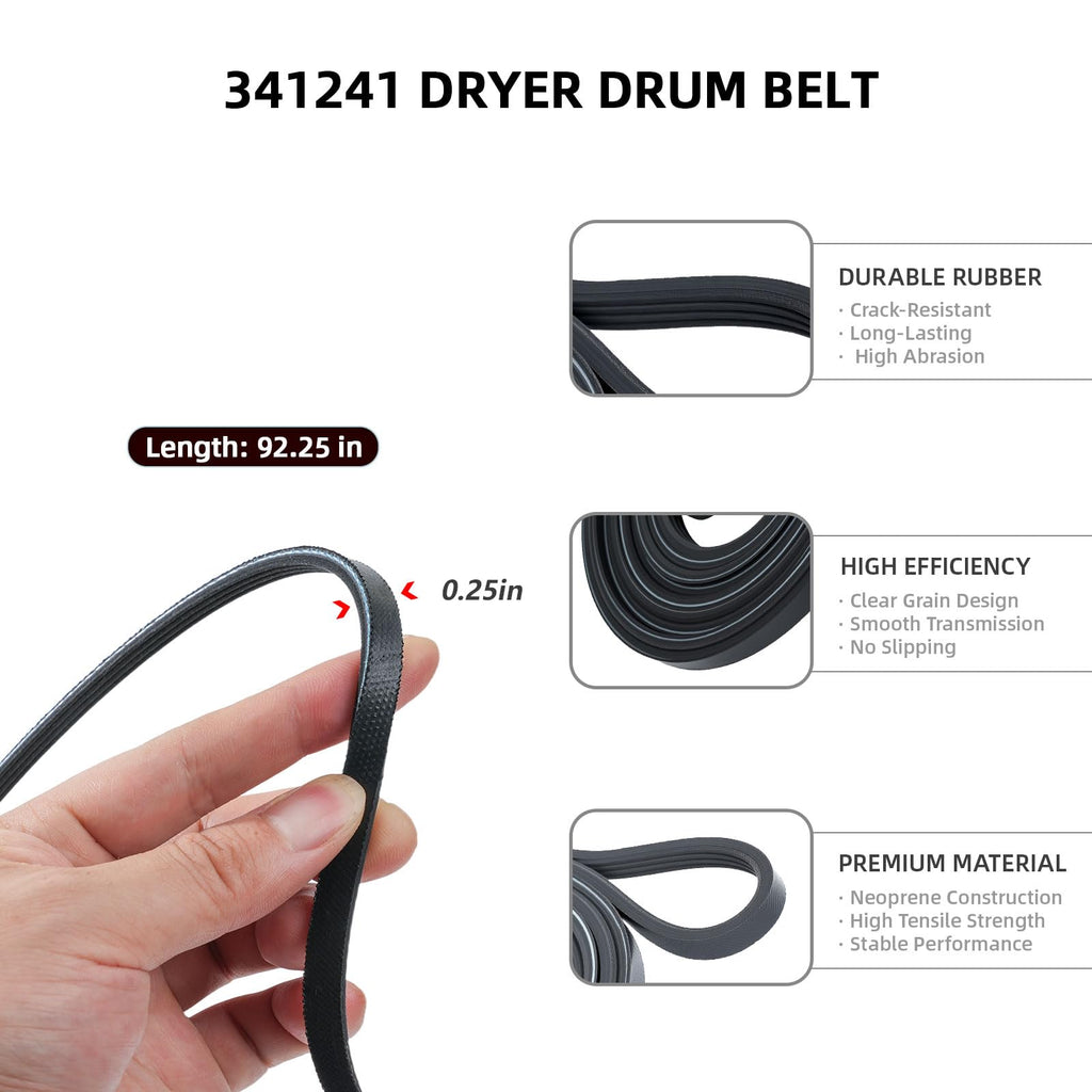 4392065 Dryer Repair Kit with 341241 Belt, 691366 Idler Pulley & 349241T Drum Roller for Whirlpool, Kenmore, Maytag, Amana Dryers – Replaces AP3131942 AP6010582 – Fits Models WED4815EW1, NED4655EW1