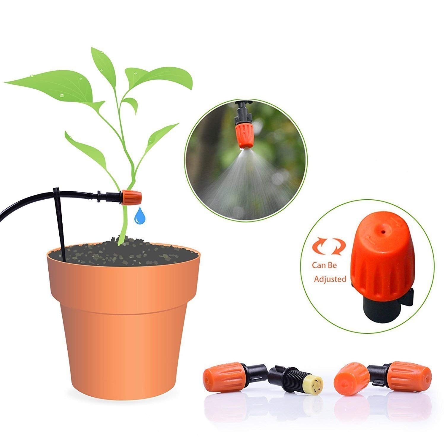 MSDADA Greenhouse Micro Drip Irrigation Kit, 50Ft Automatic Irrigation, Plant Watering System with 1/4" Blank Distribution Tubing Hose Adjustable Nozzle Emitters Sprinkler for Garden,Patio, Lawn