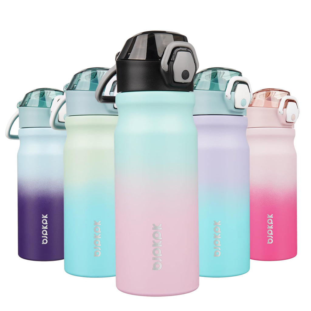 BJPKPK 18oz Insulated Water Bottle with Straw Stainless Steel Double Wall Water Bottles BPA Free Leak Proof Thermo with Lockable Flip Lid and Soft Silicone Spout,Bubble Gum