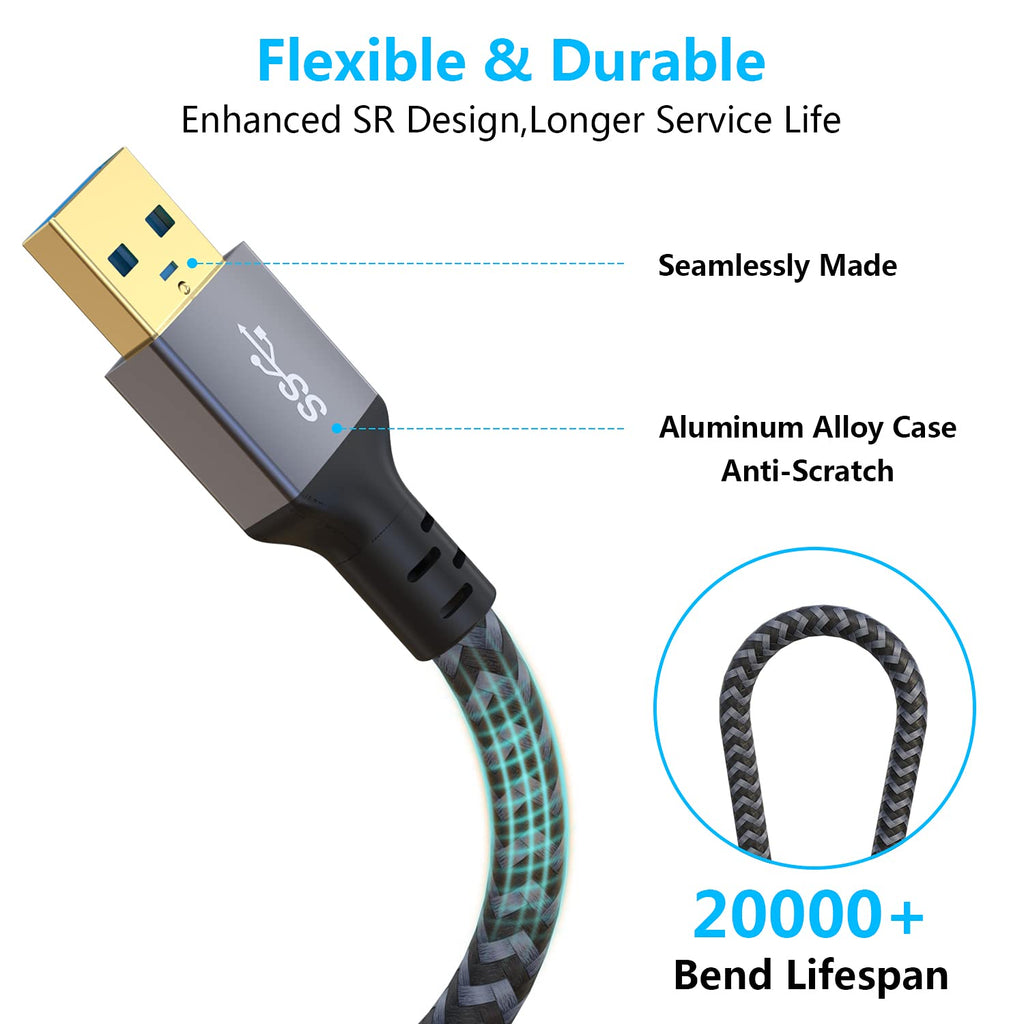 Hisatey USB Extension Cable 20 ft- USB3.0 Extension Cable,Durable Braided Design Type A Male to Female USB Extender for Printer,Keyboard,Mouse,Flash Drive