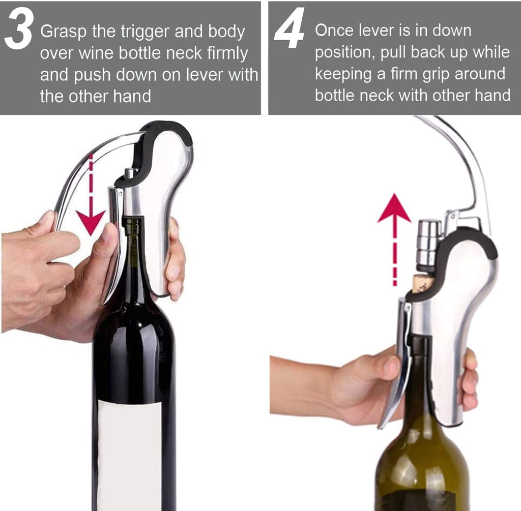 KAYCROWN Stainless Steel Wine Bottle Opener, Vertical Lever Corkscrew with Built in Foil Cutter, Manual Handheld Corkscrew with Ergonomic Lever Pump