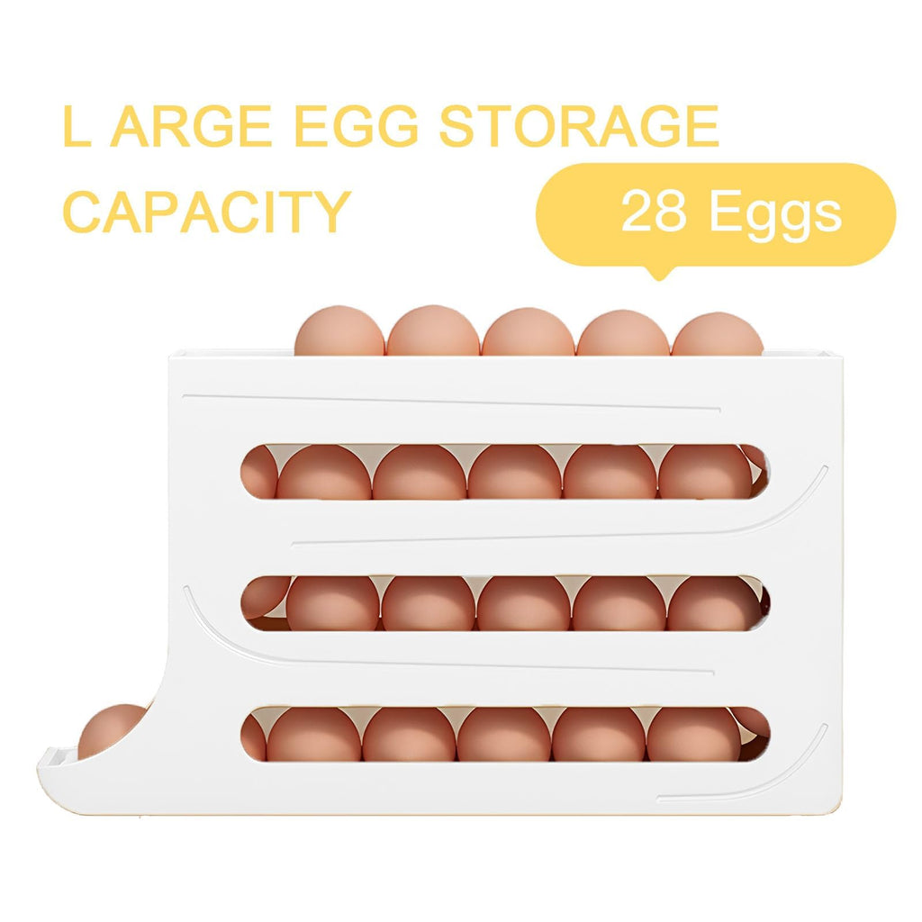 Sipobuy 4-Tier 28 Eggs Automatic Rolling Egg Dispenser, Space-Saving Egg Tray Organizer Holder for Refrigerator/Kitchen/Cabinets/Countertop and Dining Table (White)