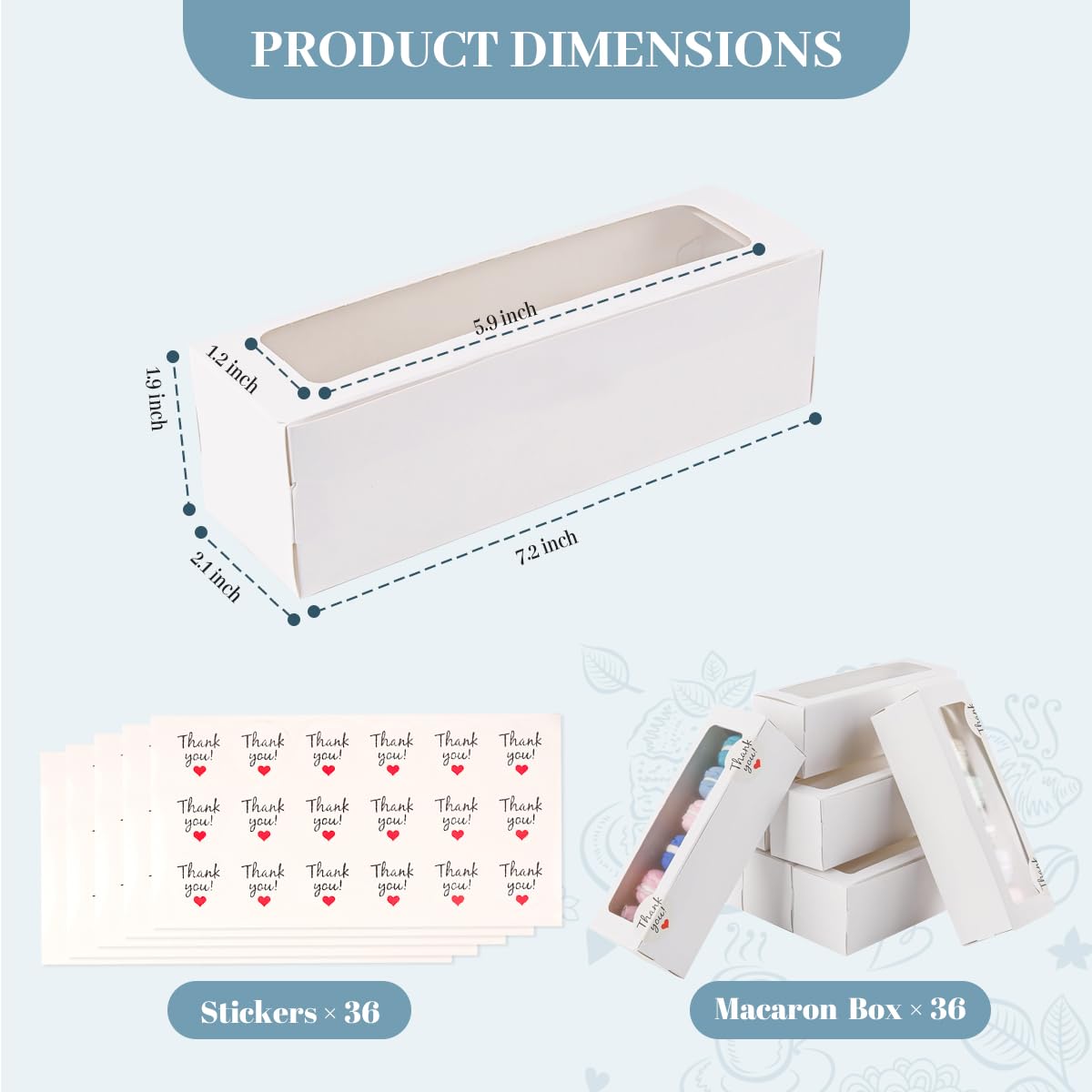 NPLUX 36 Pack Macaron Boxes for 6 Macaron Container Packaging Box with Sticker for Gift Giving (White)