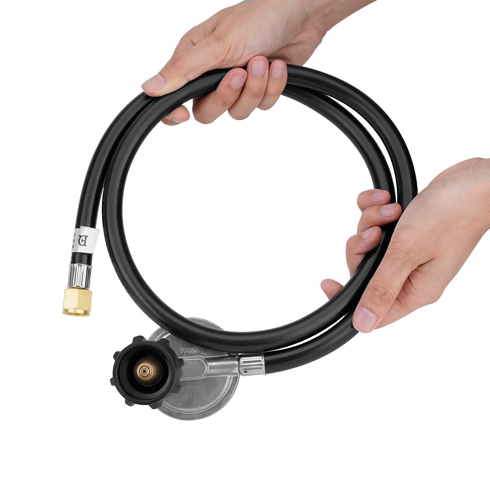 4FT QCC1 Right Angle Low Pressure Propane Hose and Regulator for LP Gas Grill, Heater and Fire Pit, 3/8" Female Flare x Acme Nut