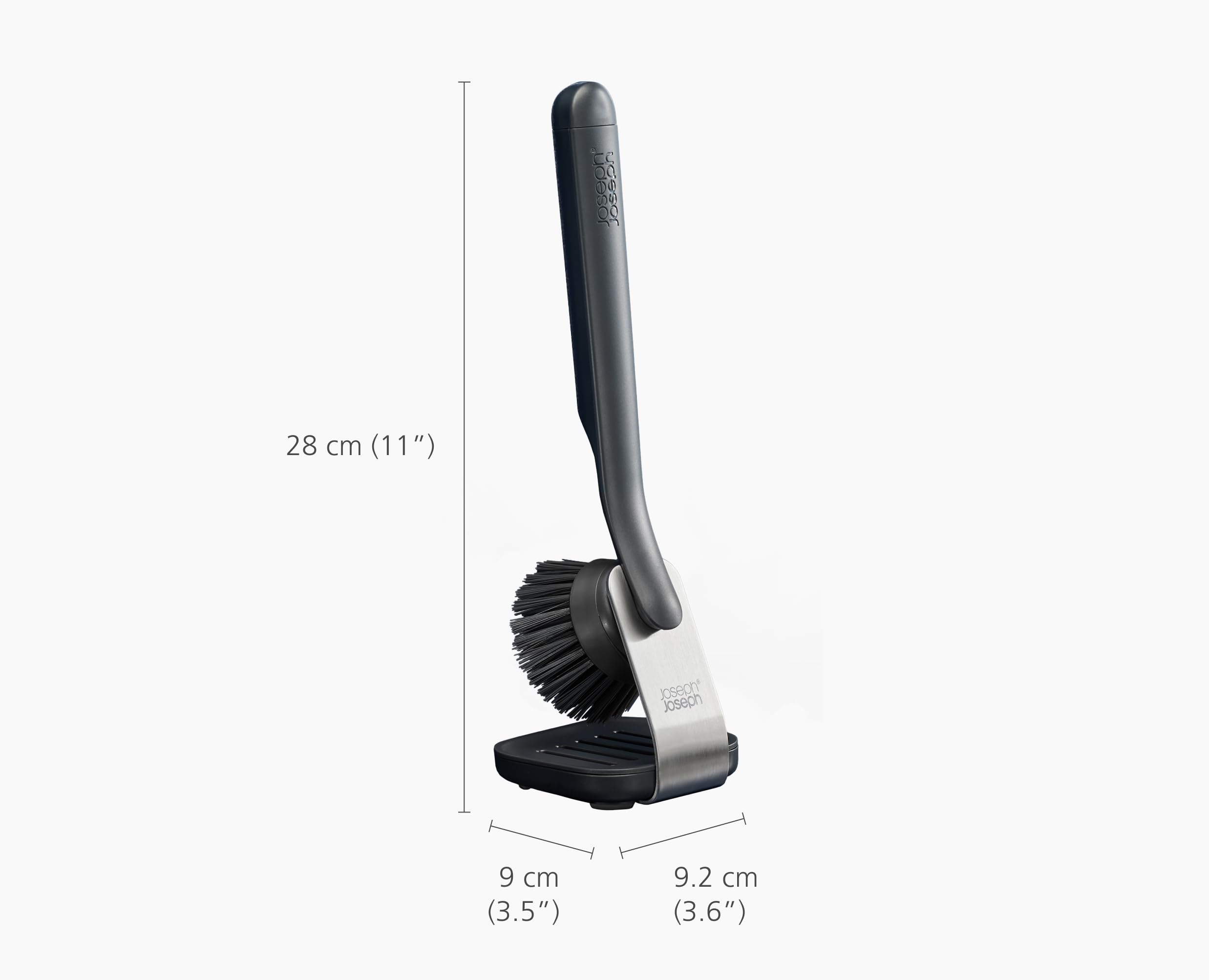 Joseph Joseph SinkTech Dish Brush with Stainless-Steel Storage Stand, Durable Bristles, Pan Scraper, Replaceable Head