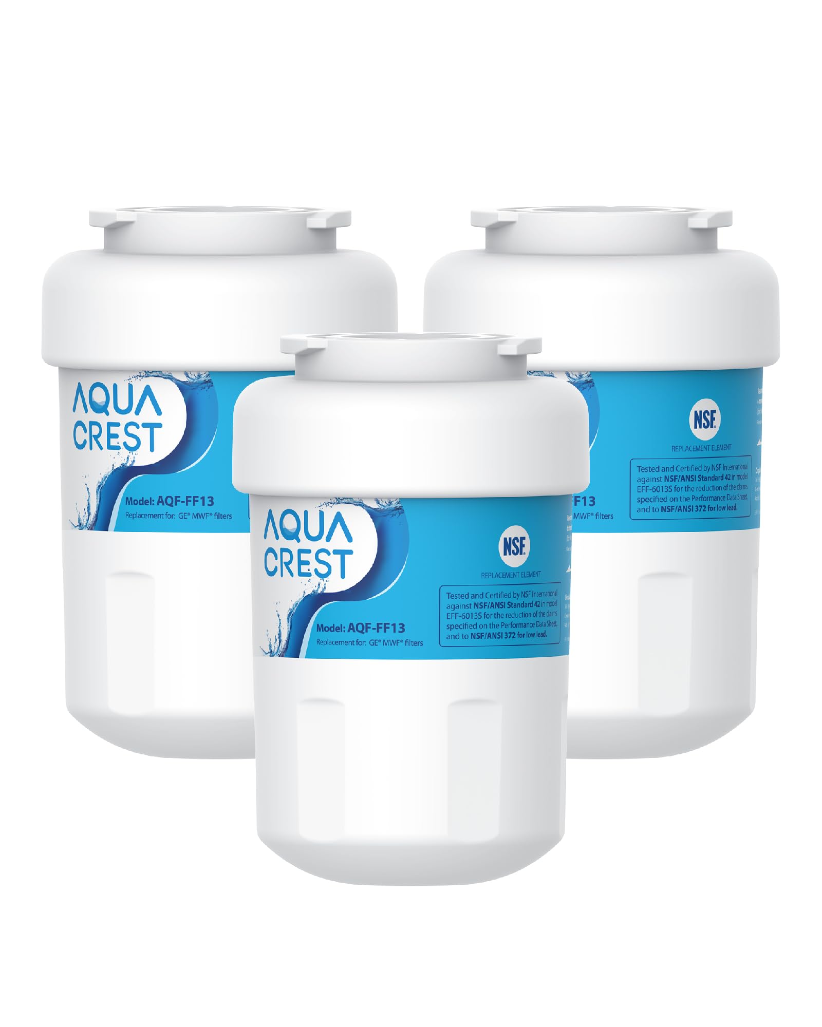 AQUA CREST MWF Refrigerator Water Filter, Replacement for GE® Smart Water MWF, MWFINT, MWFP, MWFA, GWF, HDX FMG-1, GSE25GSHECSS, WFC1201, RWF1060, 197D6321P006, Kenmore 9991