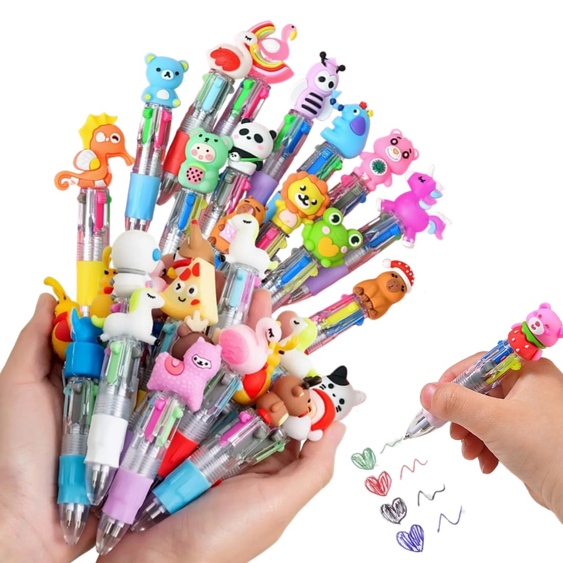 30 Pack Cute Multicolor Pens | Kawaii 4-in-1 Colors Ballpoint Pens for School Office, Classroom Prizes - Perfect Party Favors,Fun Writing Gifts for Students, Colleagues, Artists