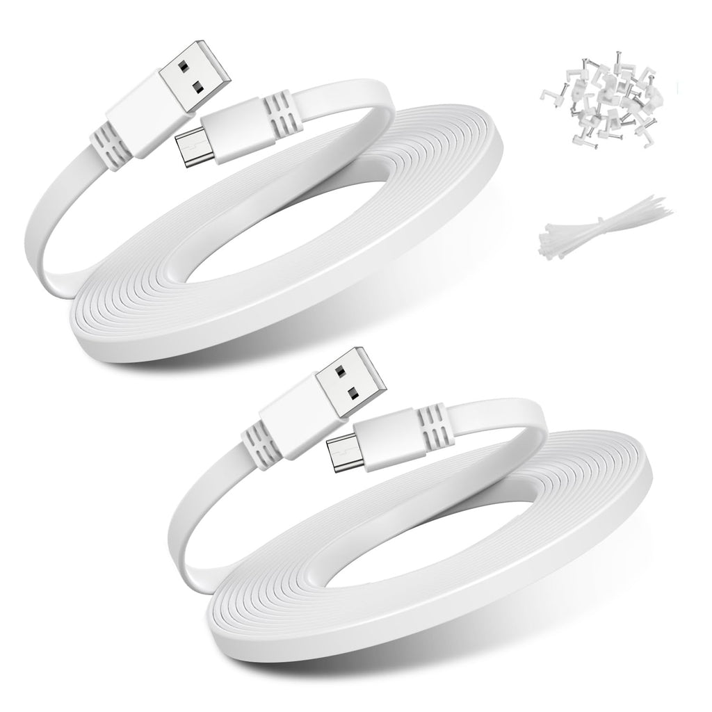 Basesailor Micro USB Power Cable 30FT 2Pack,Flat Micro USB Charging Power Cord,Charger for Wyze Cam Pan,Yi Cam,Nest Cam,Blink Mini/XT/XT2/3rd Gen Camera,Arlo Q,Furbo Dog,Netvue,Xbox 1 Controller 20