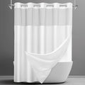 No Hook Shower Curtain with Snap in Fabric Liner- Hotel Style Waffle Weave Shower Curtains with See Through Top Window for Bathroom,White,71" W x 74" L